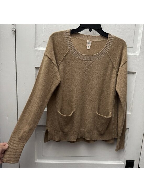 Maison Jules Sweaters - Maison Jules 100% Cashmere Sweater Tan Pocket Pullover Women’s M FLAWED